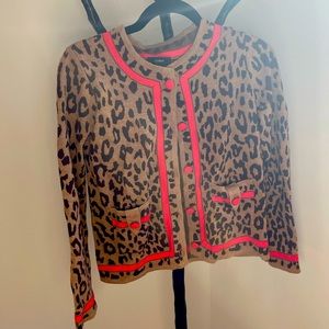 J.Crew leopard print cardigan with red trim